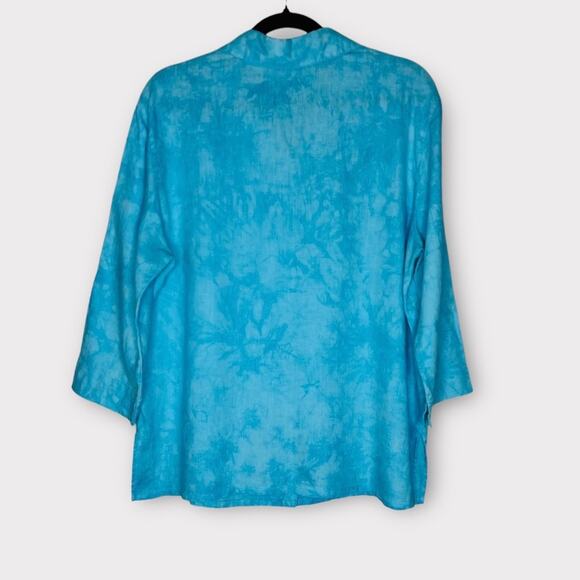 French Laundry Linen Button Down Shirt Size L Blue Relaxed Beachy Lagenlook - Picture 2 of 6